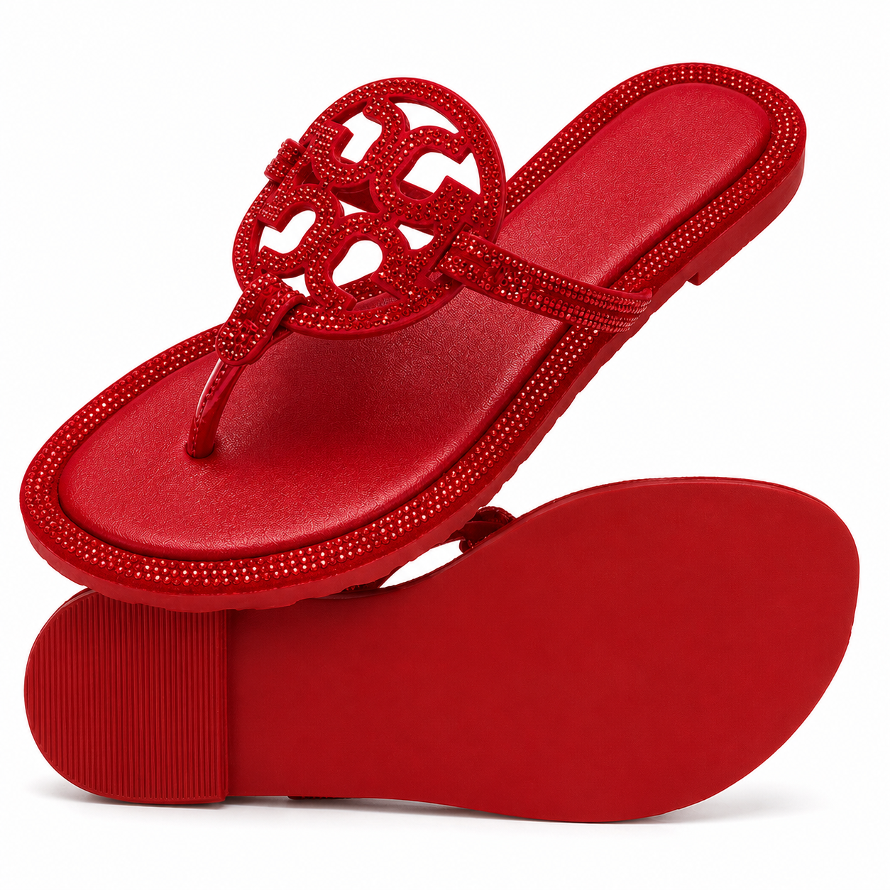 Women's Crystal Thong Sandals – Sparkly Rhinestone Flat Flip Flops, Cushioned Comfort Insole Non-Slip Summer Dressy Sandals for Beach, Wedding，Daily Wear
