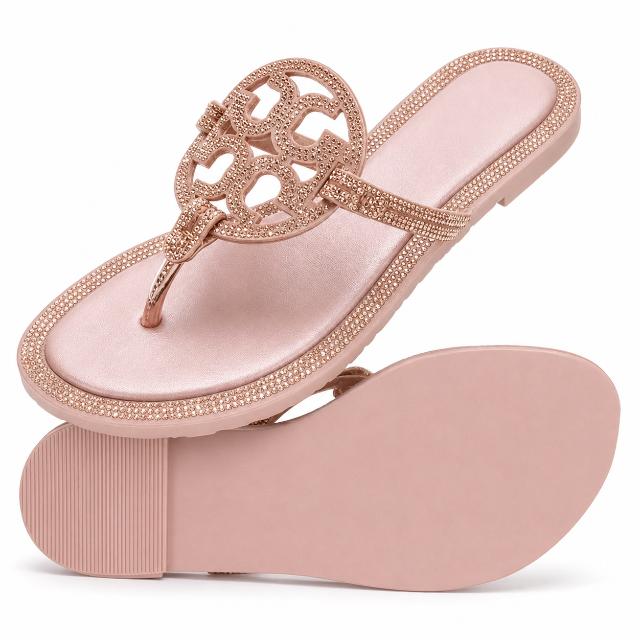 Women's Crystal Thong Sandals – Sparkly Rhinestone Flat Flip Flops, Cushioned Comfort Insole Non-Slip Summer Dressy Sandals for Beach, Wedding，Daily Wear