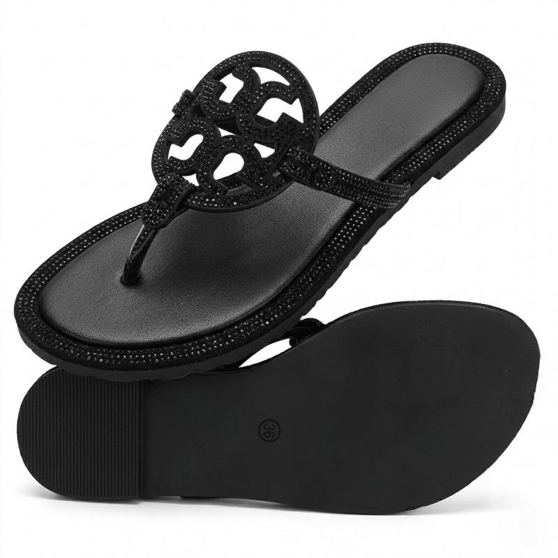 Women's Crystal Thong Sandals – Sparkly Rhinestone Flat Flip Flops, Cushioned Comfort Insole Non-Slip Summer Dressy Sandals for Beach, Wedding，Daily Wear