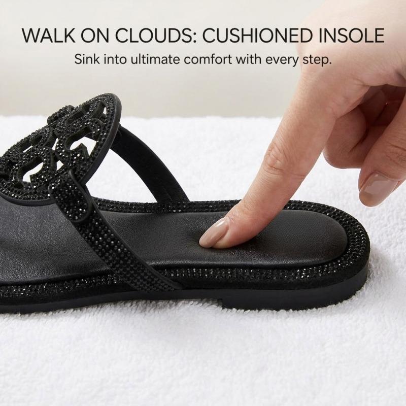 Women's Crystal Thong Sandals – Sparkly Rhinestone Flat Flip Flops, Cushioned Comfort Insole Non-Slip Summer Dressy Sandals for Beach, Wedding，Daily Wear