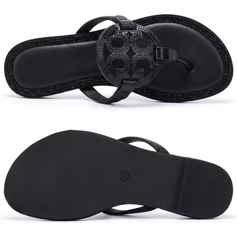 Women's Crystal Thong Sandals – Sparkly Rhinestone Flat Flip Flops, Cushioned Comfort Insole Non-Slip Summer Dressy Sandals for Beach, Wedding，Daily Wear