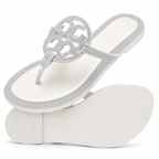 Women's Crystal Thong Sandals – Sparkly Rhinestone Flat Flip Flops, Cushioned Comfort Insole Non-Slip Summer Dressy Sandals for Beach, Wedding，Daily Wear